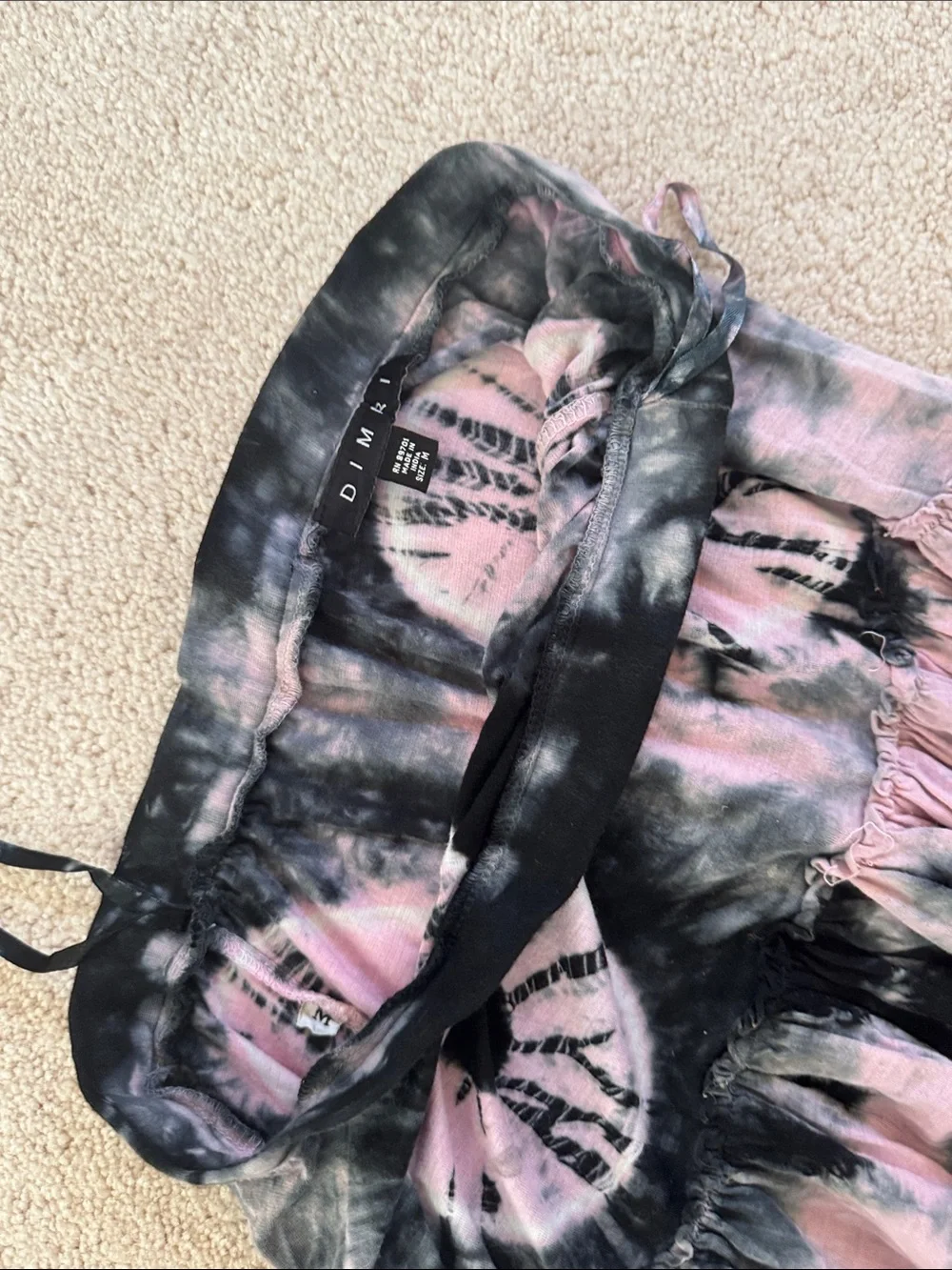 Tie-Dye Pink and Black Boho Tiered Skirt